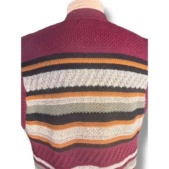 Vintage London Fog Striped Knit Sweater Vest Burgundy Multicolor 90s Grandpa